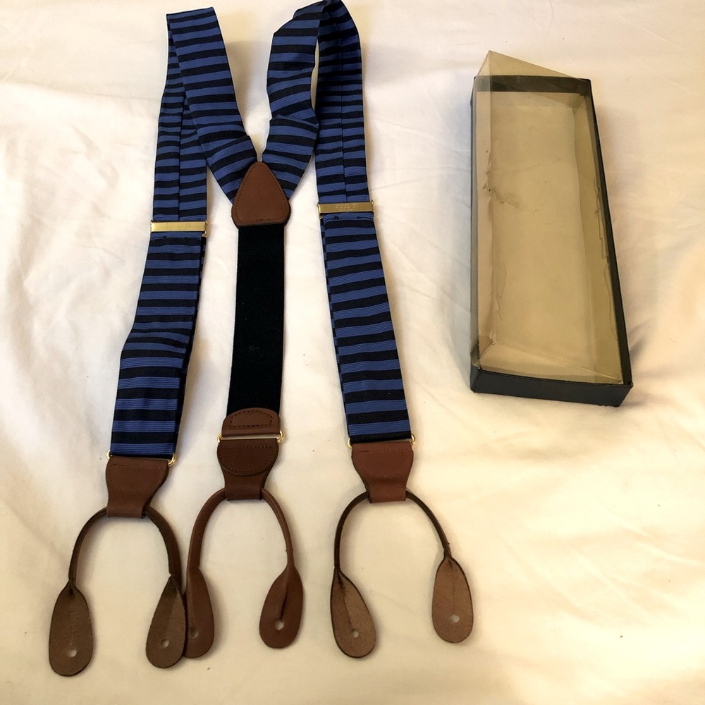 Brooks Brothers Classic Striped Suspenders for men, leather & brass, NIB